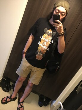 「チャイハネ（チャイハネ）のアイテム（ニットキャップ/ビーニー）」を使った、hana.さん（メンズ・184cm）の夏コーディネート