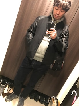 「JOURNAL STANDARD（ジャーナルスタンダード）のアイテム（スタジャン）」を使った、hana.さん（メンズ・184cm）の冬コーディネート