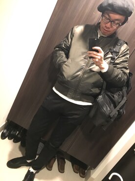 「SENSE OF PLACE by URBAN RESEARCH（センスオブプレイスバイアーバンリサーチ）のアイテム（ハンチング/ベレー帽）」を使った、hana.さん（メンズ・184cm）の冬コーディネート