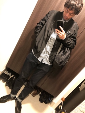 「FREAK'S STORE（フリークスストア）のアイテム（MA-1）」を使った、hana.さん（メンズ・184cm）の春コーディネート