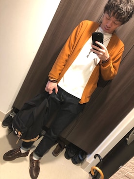 「アイテム（モカシン/デッキシューズ、ブラウン系）」を使った、hana.さん（メンズ・184cm）の春コーディネート