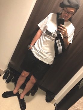「SENSE OF PLACE by URBAN RESEARCH（センスオブプレイスバイアーバンリサーチ）のアイテム（ハンチング/ベレー帽）」を使った、hana.さん（メンズ・184cm）の夏コーディネート