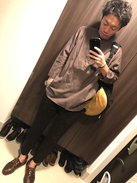 「アイテム（モカシン/デッキシューズ、ブラウン系）」を使った、hana.さん（メンズ・184cm）の秋コーディネート