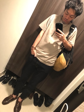 「アイテム（モカシン/デッキシューズ、ブラウン系）」を使った、hana.さん（メンズ・184cm）の秋コーディネート