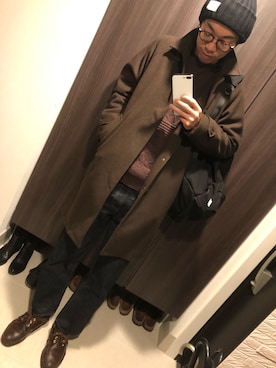 「NANO universe（ナノユニバース）のアイテム（ステンカラーコート）」を使った、hana.さん（メンズ・184cm）の冬コーディネート