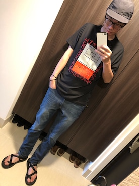 「INHERIT（インヘリット）のアイテム（パンツ）」を使った、hana.さん（メンズ・184cm）の夏コーディネート