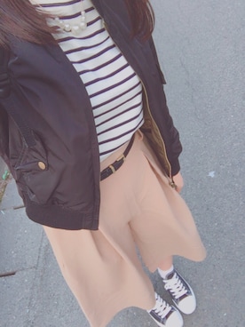 「ガウチョパンツ」｜「アイテム（MA-1）」を使った、Ranaさん（レディース・157cm）の春コーディネート