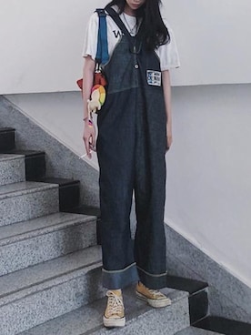 「KAPITAL」｜「アイテム（オールインワン・サロペット）」を使った、ZASUNHOさん（レディース・171cm）の春コーディネート
