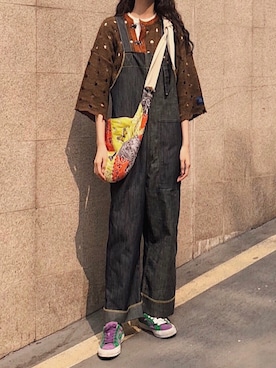「KAPITAL」｜「アイテム（オールインワン・サロペット）」を使った、ZASUNHOさん（レディース・171cm）の春コーディネート