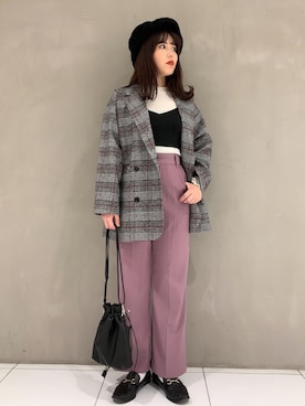 「WEGO（ウィゴー）のWEGO/チェックビッグジャケット（テーラードジャケット、グレー系）」を使った、niiyanatsumiさん（レディース・162cm）の秋コーディネート