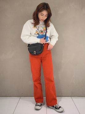「WEGO（ウィゴー）のアイテム（パンツ、レッド系）」を使った、niiyanatsumiさん（レディース・162cm）の春コーディネート