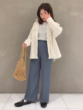 「WEGO（ウィゴー）のWEGO/カラーセンタープレスパンツ（その他パンツ、ブルー系）」を使った、niiyanatsumiさん（レディース・162cm）の春コーディネート