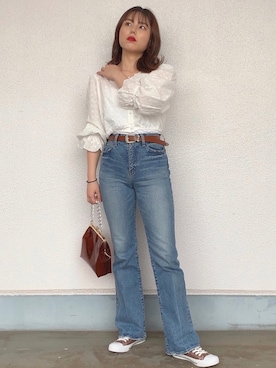 「ブラウス×デニム」｜niiyanatsumiさん（レディース・162cm）の春コーディネート