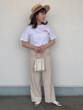 「WEGO（ウィゴー）のWEGO/FANBOYNOOBTシャツ（Tシャツ/カットソー、ホワイト系）」を使った、niiyanatsumiさん（レディース・162cm）の夏コーディネート