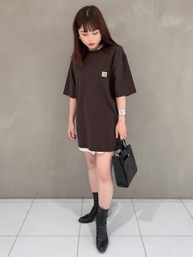 「WEGO（ウィゴー）のアイテム（Tシャツ/カットソー、ブラウン系）」を使った、niiyanatsumiさん（レディース・162cm）の夏コーディネート