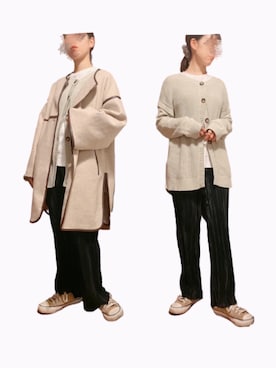 「Chico（チコ）のアイテム（ノーカラーコート）」を使った、たろまるさん（レディース・156cm）の冬コーディネート