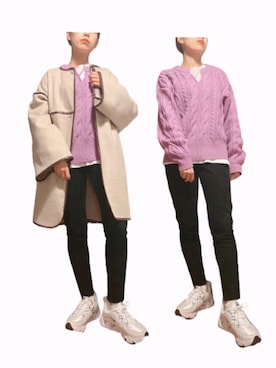 「Chico（チコ）のアイテム（ノーカラーコート）」を使った、たろまるさん（レディース・156cm）の冬コーディネート