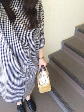 「ノーカラーシャツ」｜「アイテム（シャツワンピース）」を使った、800さん（レディース・158cm）の春コーディネート