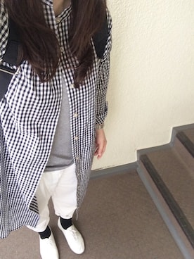「ノーカラーシャツ」｜「アイテム（シャツワンピース）」を使った、800さん（レディース・158cm）の春コーディネート