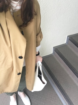 「スリッポン」｜「アイテム（ノーカラージャケット）」を使った、800さん（レディース・158cm）の春コーディネート