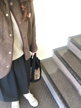 「ワッフル」｜「アイテム（ノーカラージャケット）」を使った、800さん（レディース・158cm）の秋コーディネート