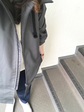 「ワッフルクルーネックＴ」｜「アイテム（その他アウター）」を使った、800さん（レディース・158cm）の春コーディネート