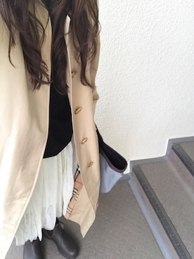 「BURBERRY（バーバリー）のアイテム（ステンカラーコート）」を使った、800さん（レディース・158cm）の春コーディネート