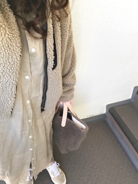 「リネンシャツ」｜「アイテム（ブルゾン）」を使った、800さん（レディース・158cm）の冬コーディネート