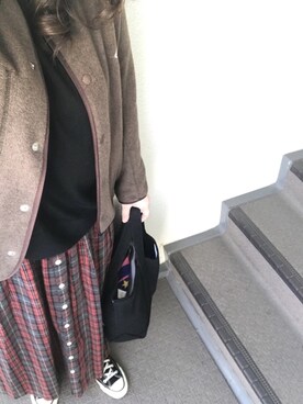 「マキシスカート」｜「アイテム（ノーカラージャケット）」を使った、800さん（レディース・158cm）の冬コーディネート