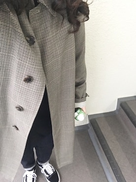 「フランネルシャツ」｜「アイテム（ステンカラーコート）」を使った、800さん（レディース・158cm）の冬コーディネート