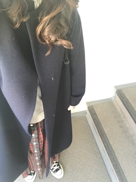 「赤チェック」｜「アイテム（その他アウター）」を使った、800さん（レディース・158cm）の冬コーディネート