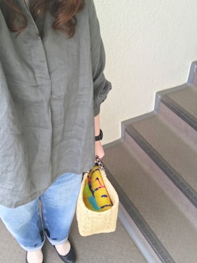 「ノーカラーシャツ」｜「アイテム（アナログ腕時計）」を使った、800さん（レディース・158cm）の春コーディネート