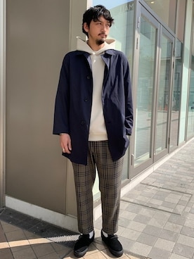 「JOURNAL STANDARD relume（ジャーナルスタンダード　レリューム）のアイテム（ステンカラーコート）」を使った、Kakkyさん（メンズ・186cm）の春コーディネート