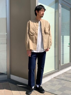 「Snow Peak（スノーピーク）のアイテム（ノーカラージャケット）」を使った、Kakkyさん（メンズ・186cm）の春コーディネート