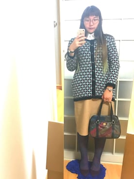 「アイテム（タイツ/ストッキング、ブルー系）」を使った、みひろさん（レディース・159cm）の秋コーディネート