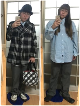 「ダンガリーシャツ」｜「アイテム（その他アウター）」を使った、みひろさん（レディース・159cm）の冬コーディネート