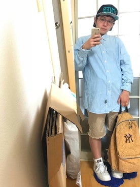 「ダンガリーシャツ」｜「アイテム（キャップ）」を使った、みひろさん（レディース・159cm）の春コーディネート