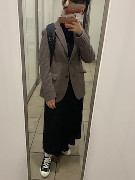 「チェックジャケット」｜「無印良品（ムジルシリョウヒン）のアイテム」を使った、komaさん（レディース・158cm）の秋コーディネート