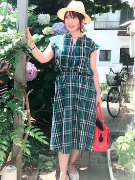 「H&M（エイチ・アンド・エム）のアイテム（ハット）」を使った、Nahoko Miyaokaさん（レディース・158cm）の夏コーディネート