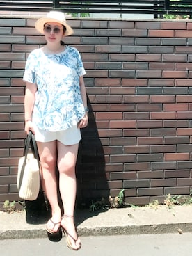 「H&M（エイチ・アンド・エム）のアイテム（ビーチサンダル）」を使った、Nahoko Miyaokaさん（レディース・158cm）の夏コーディネート