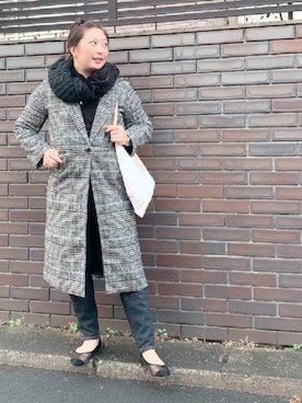 「zozoデニム」｜「アイテム（チェスターコート）」を使った、Nahoko Miyaokaさん（レディース・158cm）の冬コーディネート