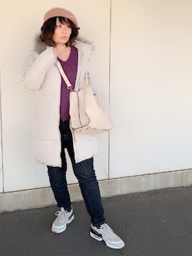 「Casselini（キャセリーニ）のアイテム（ハンチング/ベレー帽）」を使った、Nahoko Miyaokaさん（レディース・158cm）の冬コーディネート