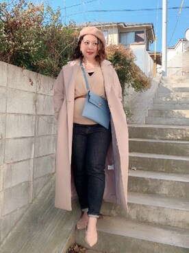「Casselini（キャセリーニ）のアイテム（ハンチング/ベレー帽）」を使った、Nahoko Miyaokaさん（レディース・158cm）の冬コーディネート