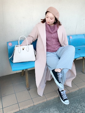 「Casselini（キャセリーニ）のアイテム（ハンチング/ベレー帽）」を使った、Nahoko Miyaokaさん（レディース・158cm）の冬コーディネート