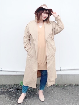 「unrelaxing（アンリラクシング）のアイテム（トレンチコート）」を使った、Nahoko Miyaokaさん（レディース・158cm）の春コーディネート