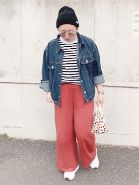 「MAISON DE REEFUR（メゾンドリーファー）のアイテム（帽子）」を使った、Nahoko Miyaokaさん（レディース・158cm）の春コーディネート