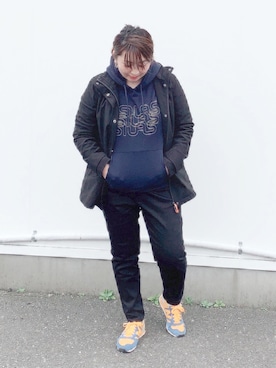 「zozoデニム」｜「アイテム（マウンテンパーカー）」を使った、Nahoko Miyaokaさん（レディース・158cm）の春コーディネート