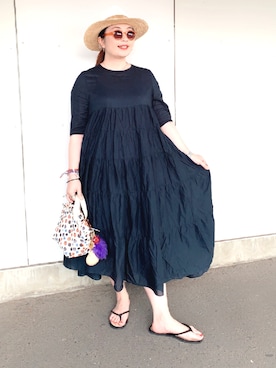 「H&M（エイチ・アンド・エム）のアイテム（ビーチサンダル）」を使った、Nahoko Miyaokaさん（レディース・158cm）の春コーディネート