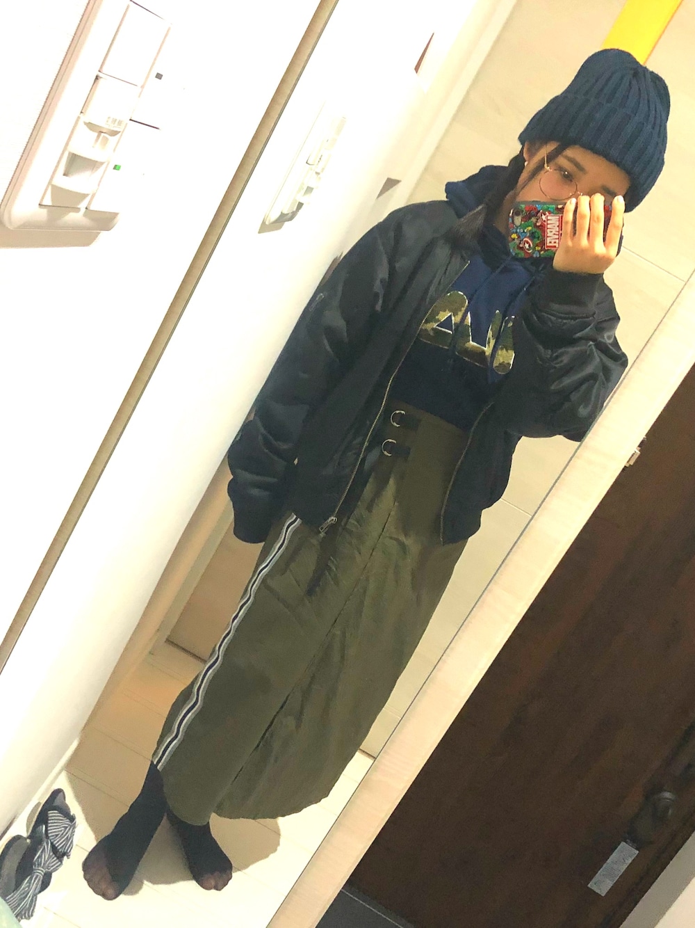 「WEGOの◆WEGO/リブニットキャップ（ニットキャップ/ビーニー、ブルー系）」を使った、Luaさん（レディース・149cm）の冬コーディネートの1枚目の写真