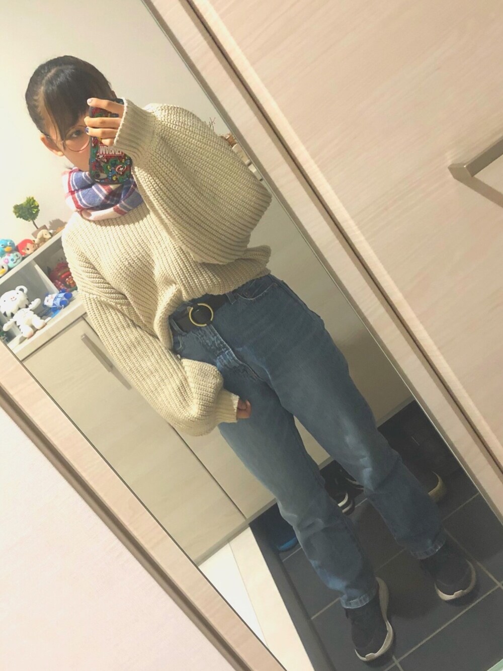 「WHO'S WHO galleryの畦網ニットプルオーバー（ニット/セーター、ベージュ系）」を使った、Luaさん（レディース・149cm）の冬コーディネートの1枚目の写真